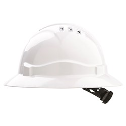 V6 Hard Hat Vented Full Brim Ratchet Harness - White