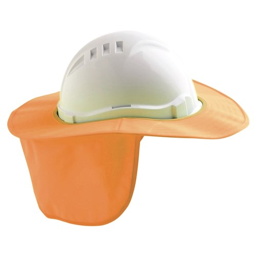 HARD HAT BRIM WITH NECK FLAP POLYESTER/PLASTIC FLURO ORANGE