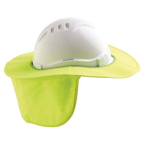 HARD HAT BRIM WITH NECK FLAP POLYESTER/PLASTIC FLURO YELLOW