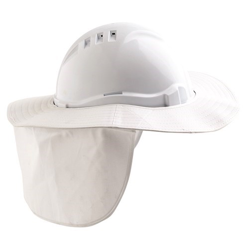 HARD HAT BRIM COTTON WITH NECK FLAP - WHITE