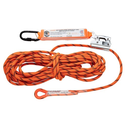 RKRG015SHK1 ROPE KERNMANTLE 15M C/W ROPE GRAB & PERM ATTACH SHOCKY WITH SCREWGATE KARABINER