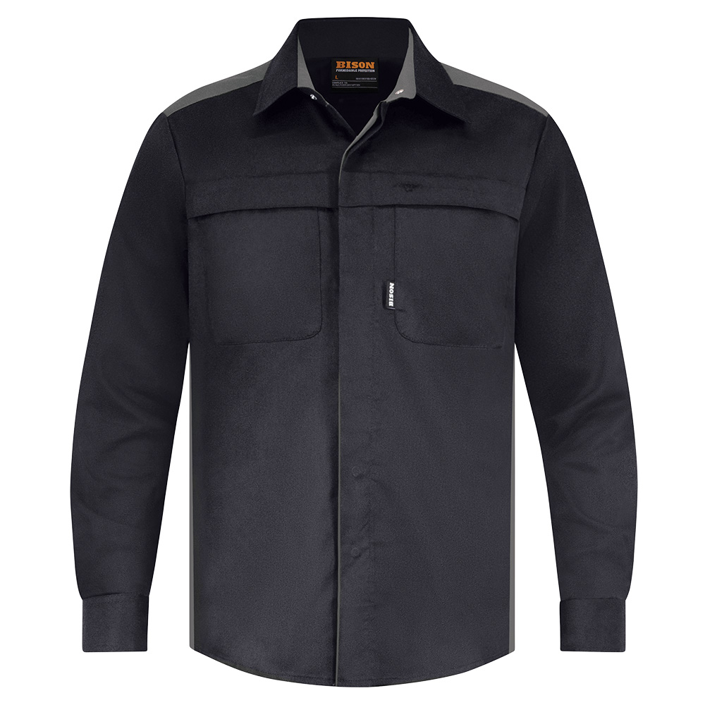 Shirt Polycotton Contrast BK/GY Long-Sleeve - Paramount Safety NZ