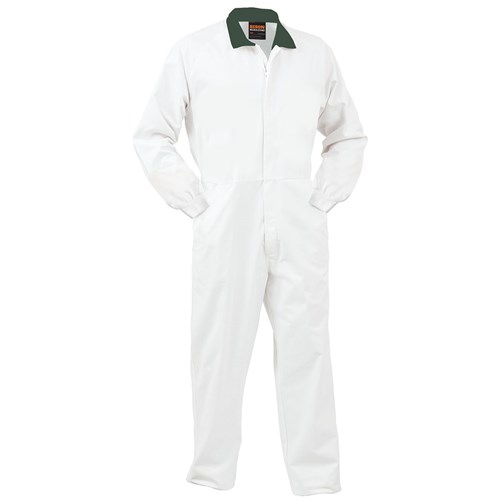 SMARTZONE Overall 240gsm Polycotton Zip White with Green Collar (FONPCMWSZ)