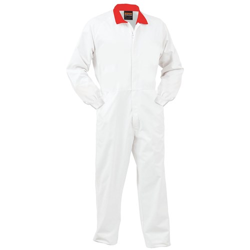 SMARTZONE Overall 240gsm Polycotton Zip White with Red Collar (FONPCMWSZ)