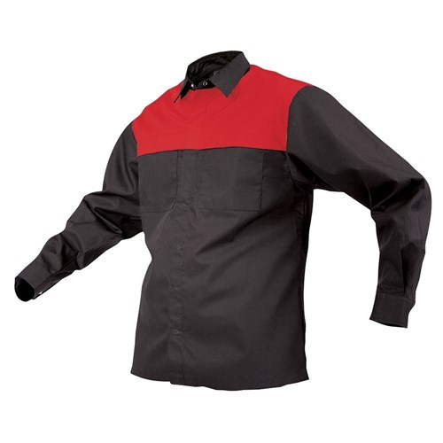 Shirt Polycotton Contrast Black/Red (LC0108)